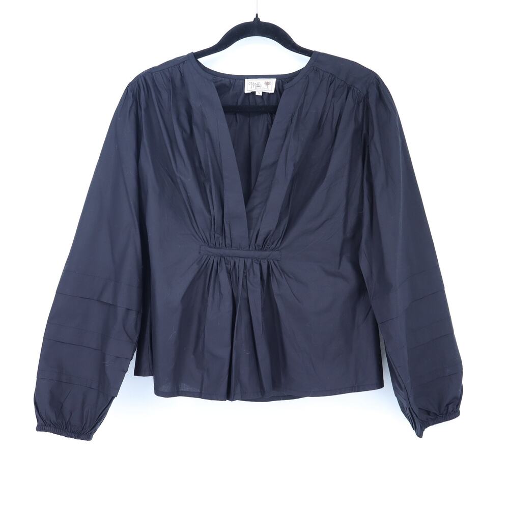 Mille Stevie Top Black Cotton Poplin Balloon Sleeve Blouse Women's S - Picture 3 of 10
